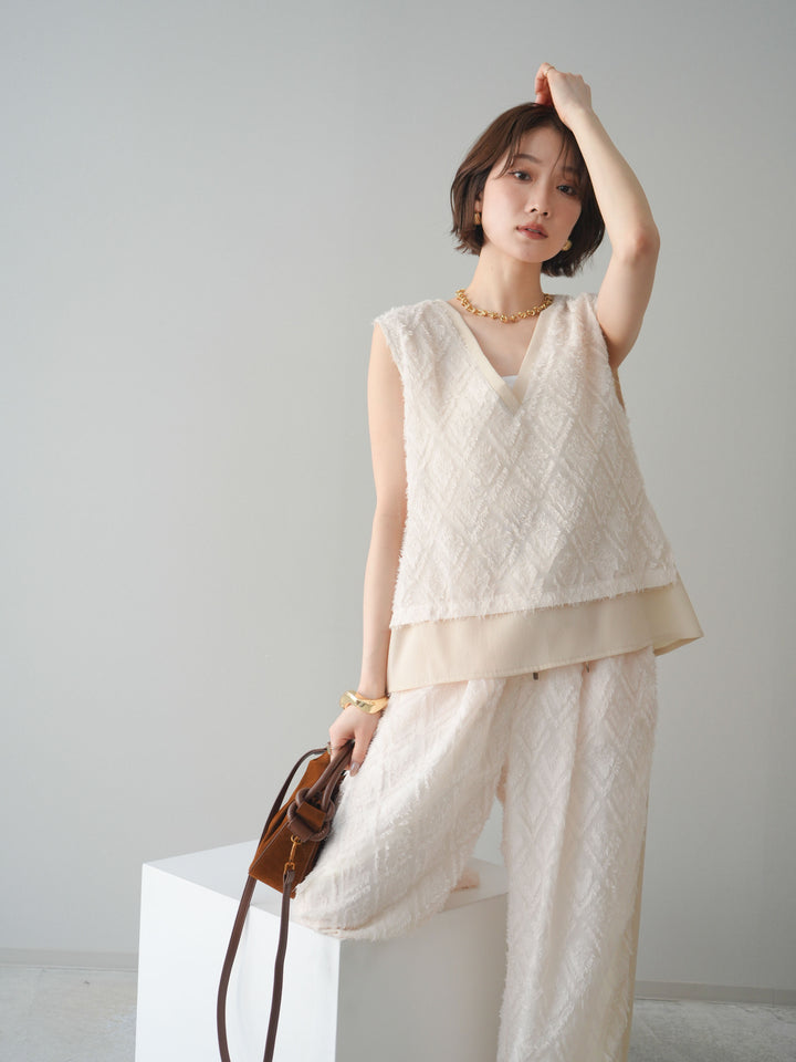 [SET]フリンジレイヤードVネックノースリーブ+フリンジレイヤードVネックノースリーブ(2set)