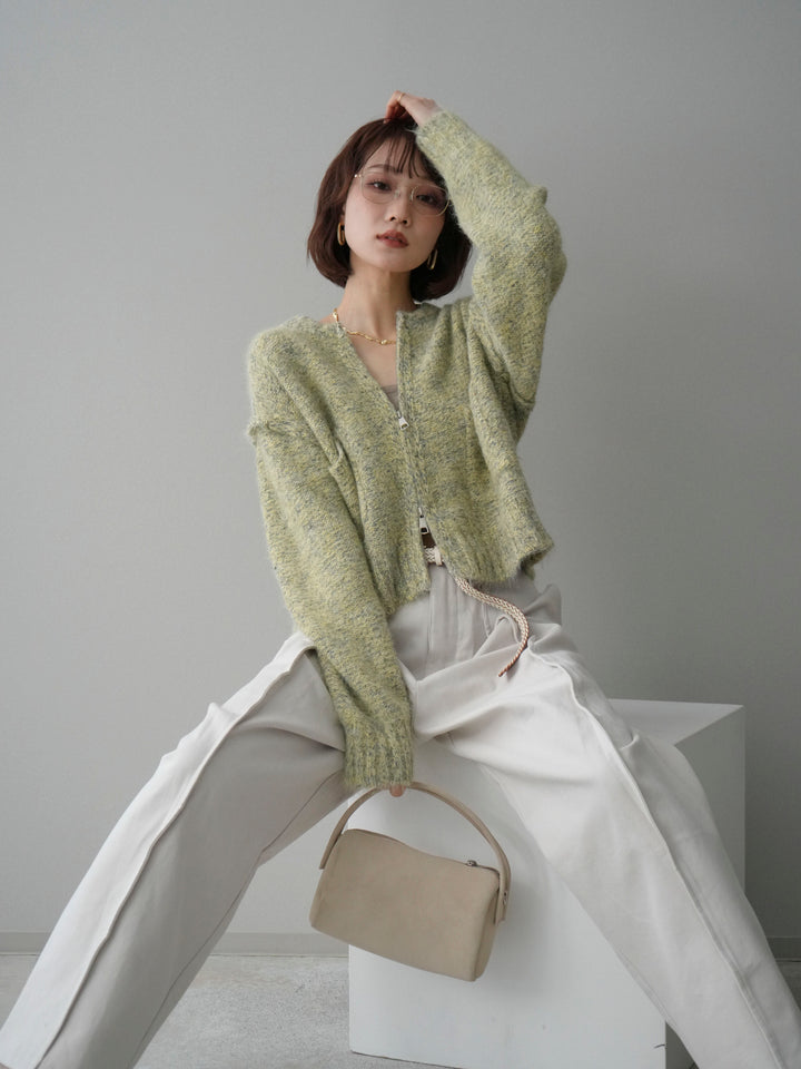 [SET]ミックスヤーンダブルZIPニットカーディガン+コットンツイルカーブパンツ(2set)