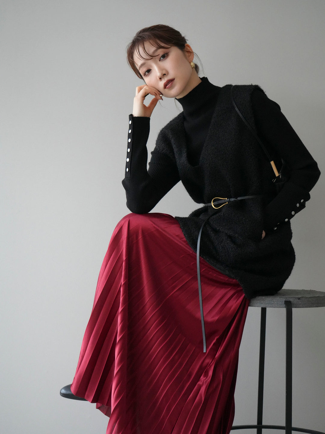 [予約]ミックスループヤーンニットミニワンピース/black