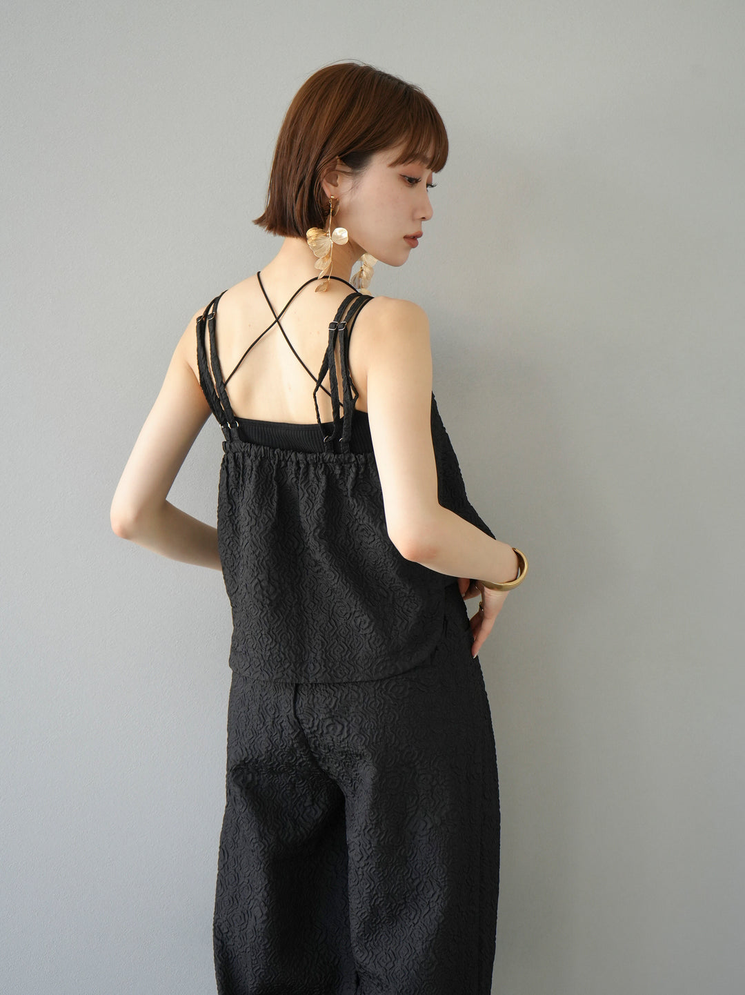 [Pre-order] Puffy Jacquard Double Strap Camisole/Black