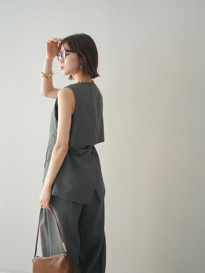 [SET]リネンライクバックオープンジレ+リネンライクタックワイドパンツ(2set)