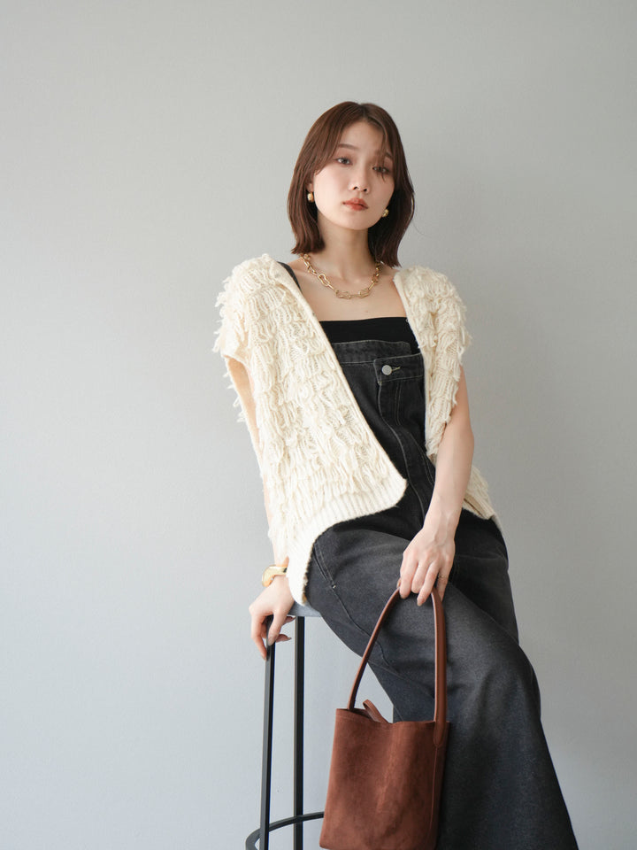 [SET]ループデザインベスト+アシンメトリーデニムワンピース(2set)