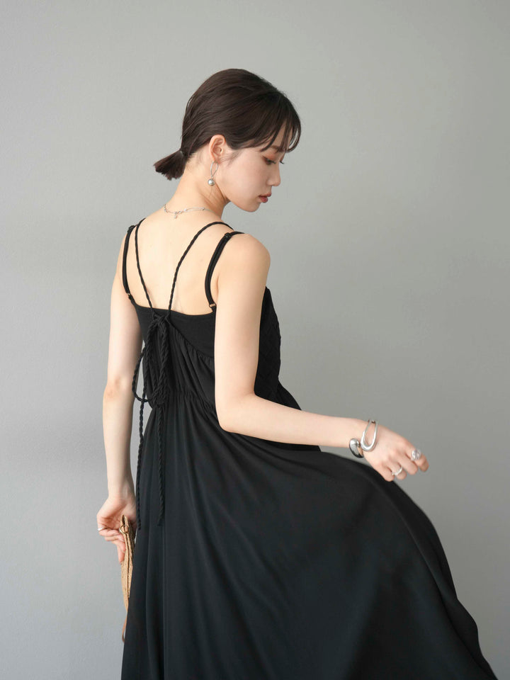 [予約]編み込みデザインシフォンワンピース/ブラック