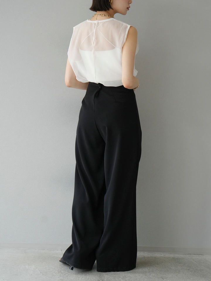 [SET] Organza sleeveless top + wrap wide pants (2set)