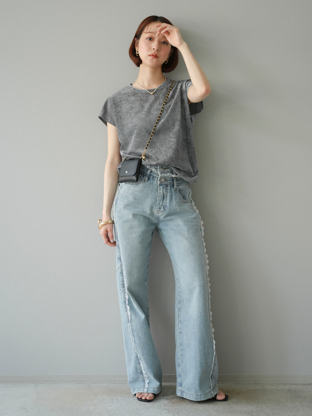 【預購】Line蕾絲牛仔褲/淺藍