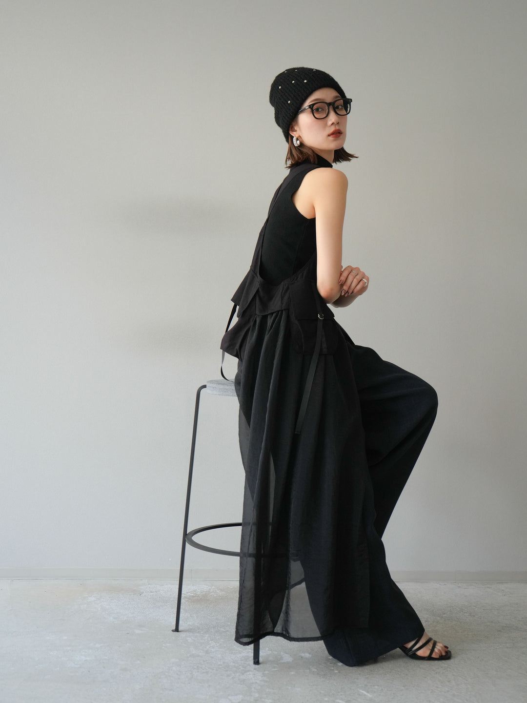 [SET] 戰術背心歐根紗洋裝 + 麻質寬鬆寬褲 (2 件套)