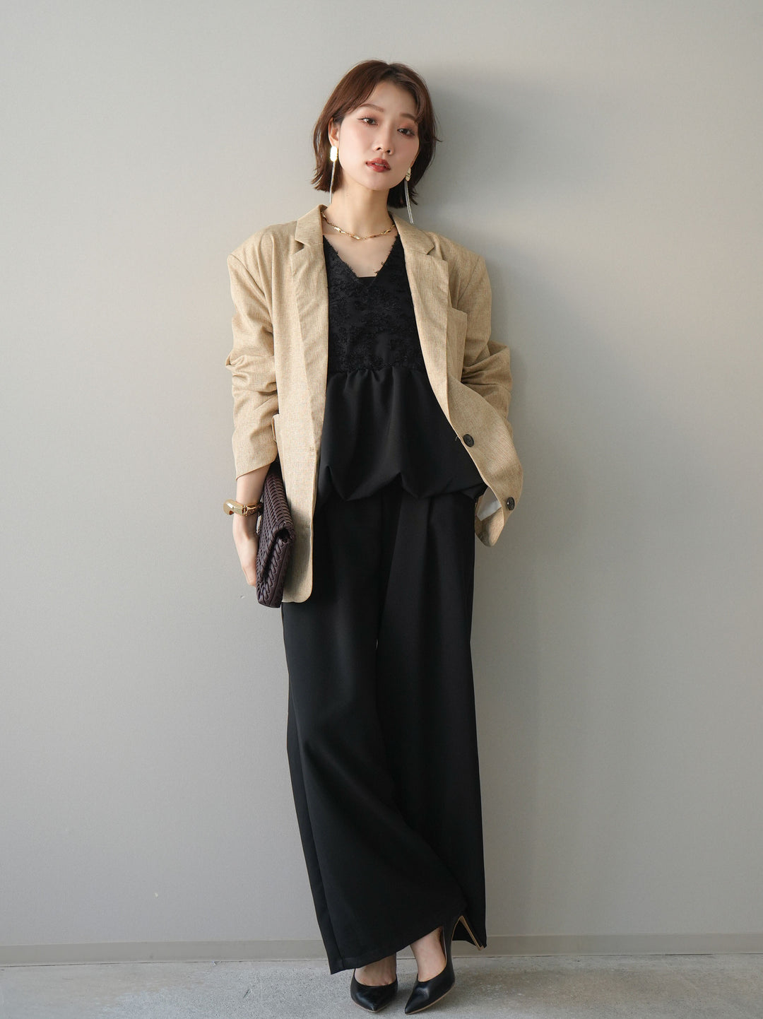 [SET]ジャガードレースぺプラムドッキングサロペット+選べるアクセセット(2set)