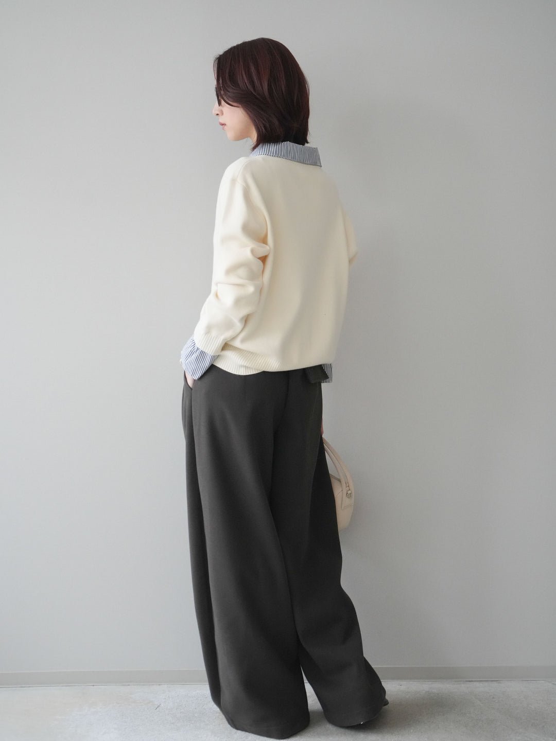 [予約]ベルト付き裏起毛ワイドパンツ/ brown