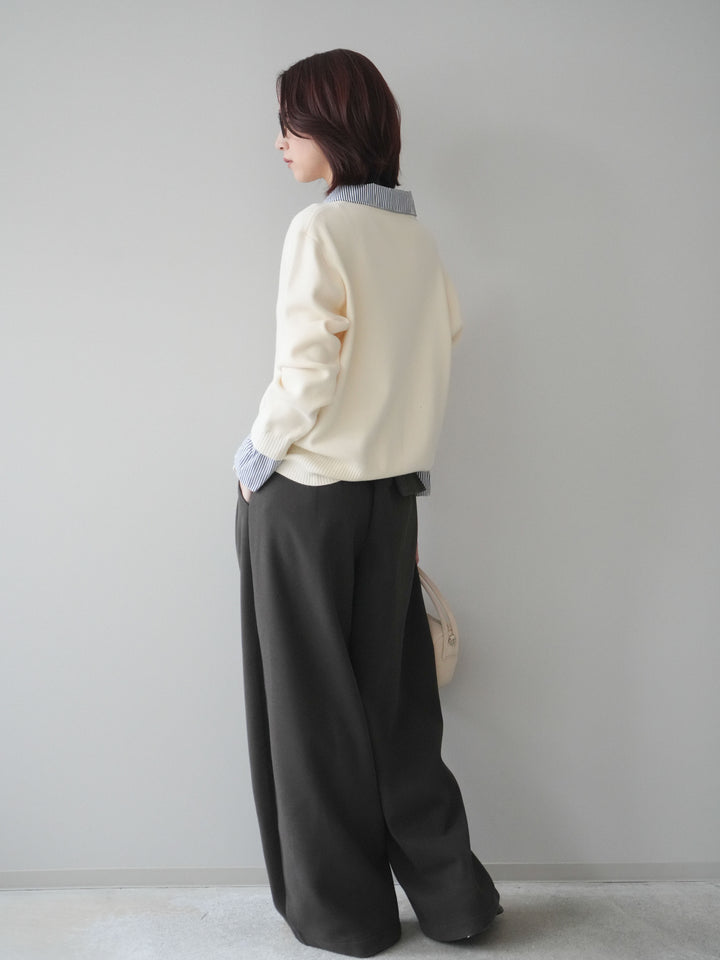 [予約]ベルト付き裏起毛ワイドパンツ/ brown