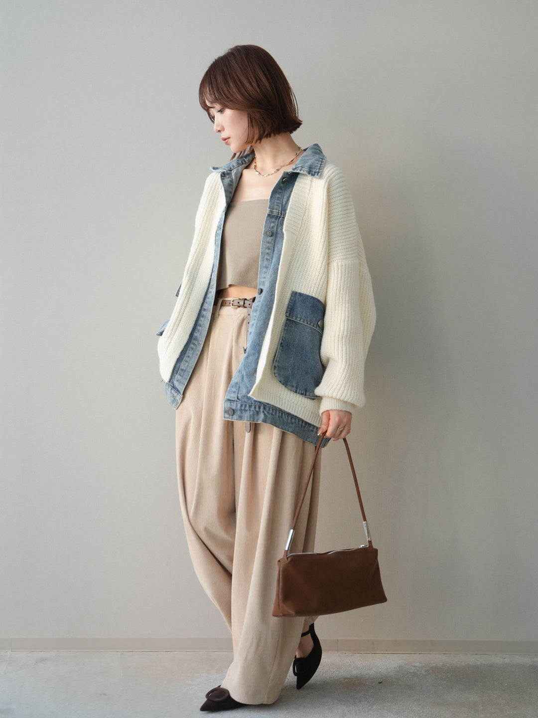 [予約]コーデュロイサイドタックコクーンパンツ/beige