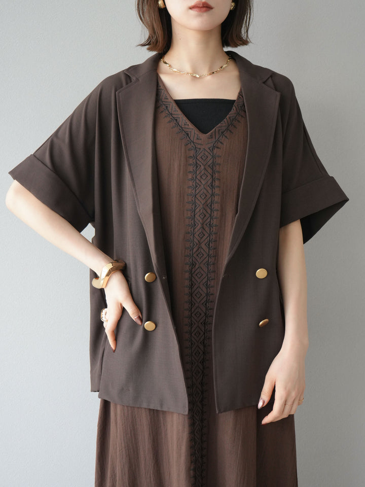[予約]刺繍Vネックワンピース/ブラウン