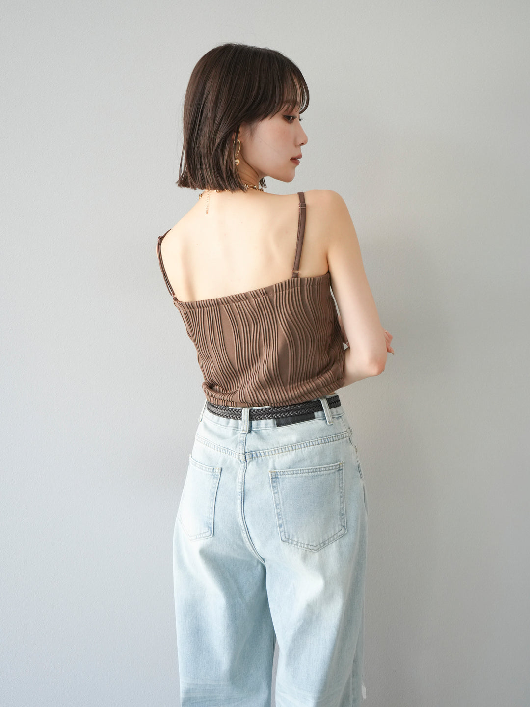 【預購】波浪滾邊杯裸色吊帶背心/棕色
