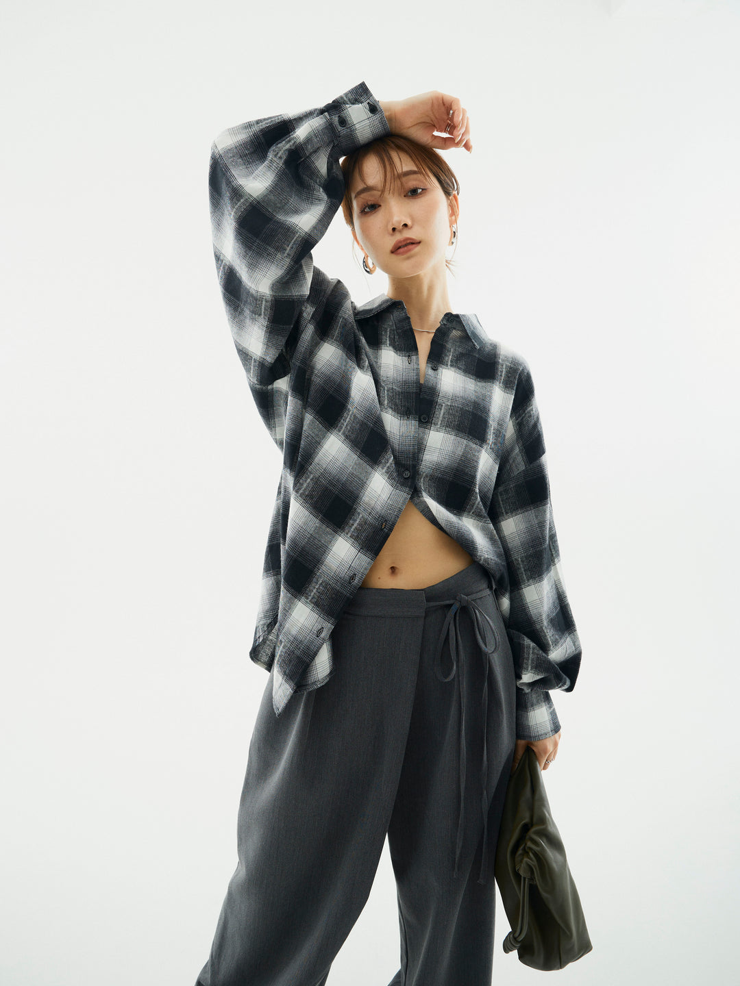 【Allure】[SET]オンブレチェックオーバーシャツ+オンブレチェックオーバーシャツ(2set)