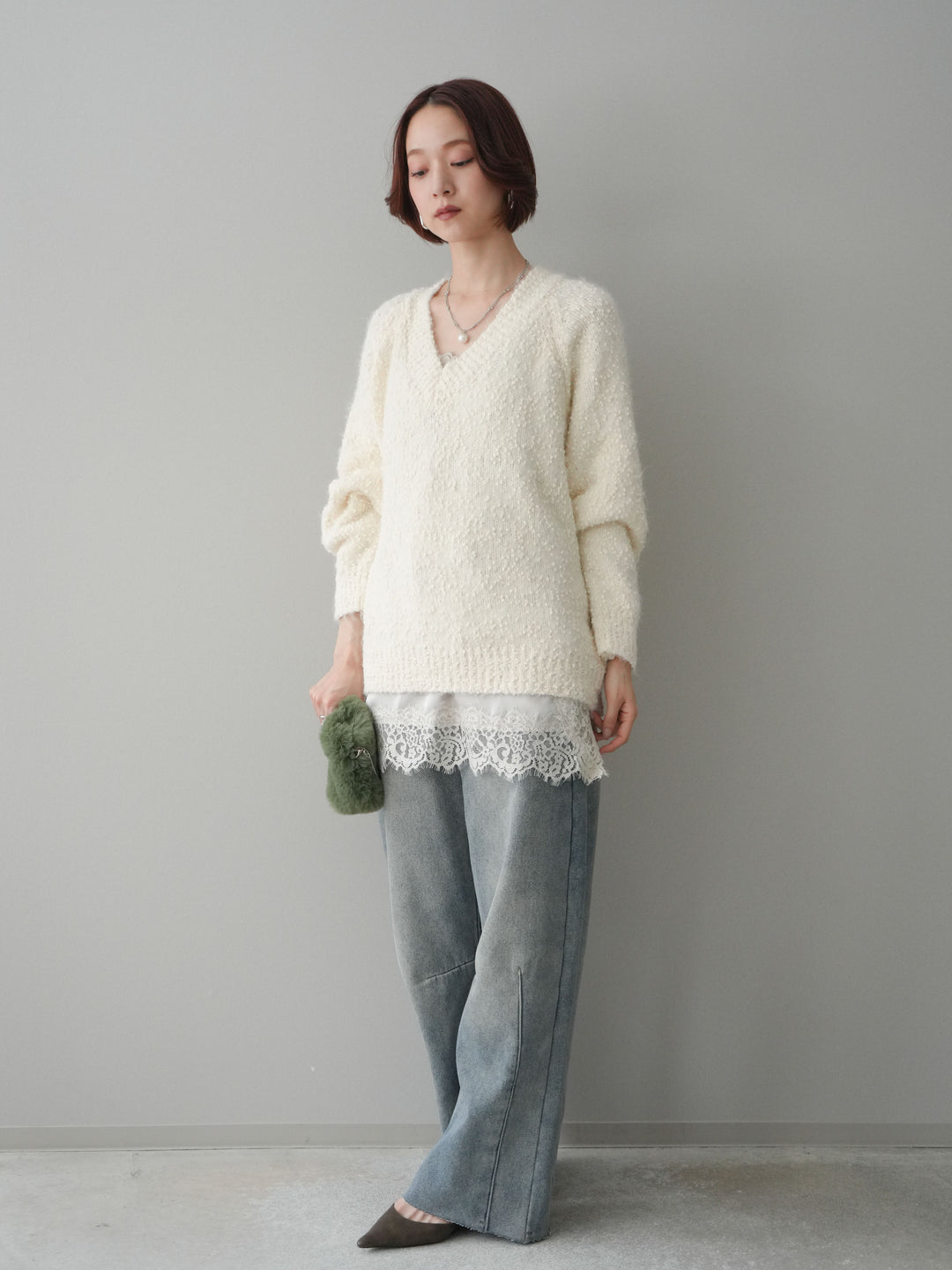 [予約]裏起毛カットオフカーブデニムパンツ/blue