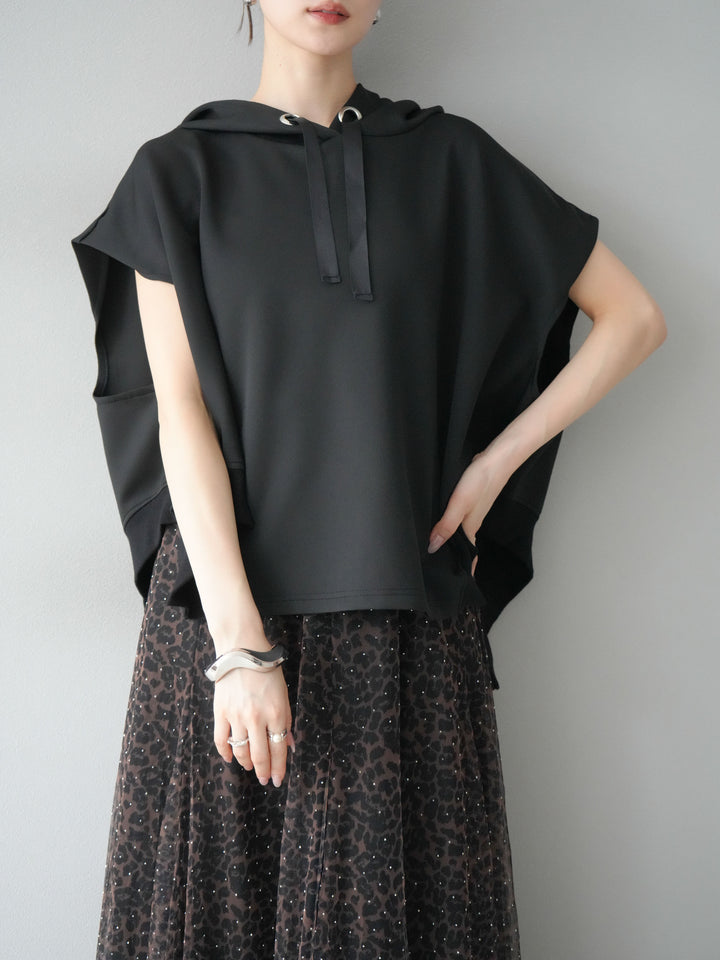 [予約]アシンメトリードルマンバックZIPフーディー/ブラック