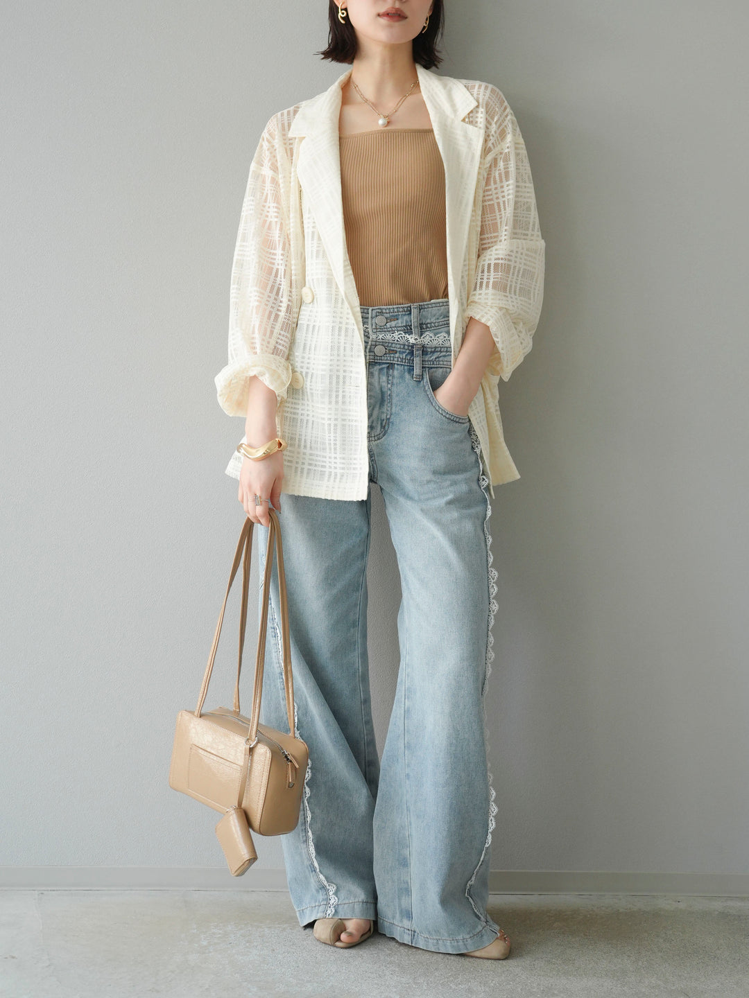 【預購】Line蕾絲牛仔褲/淺藍