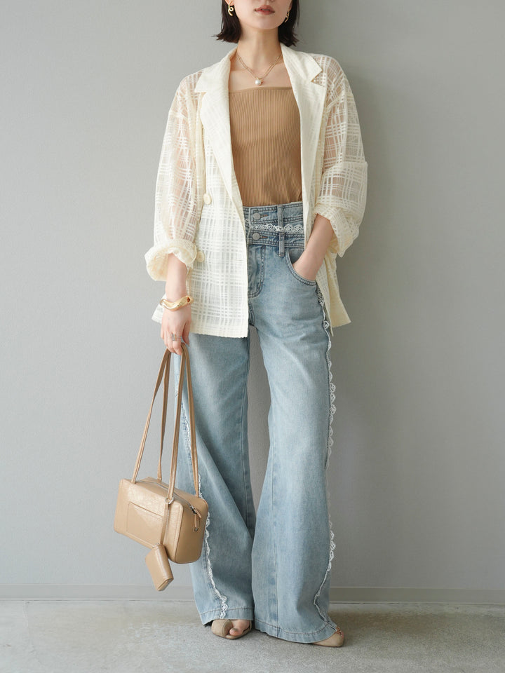 【預購】Line蕾絲牛仔褲/淺藍