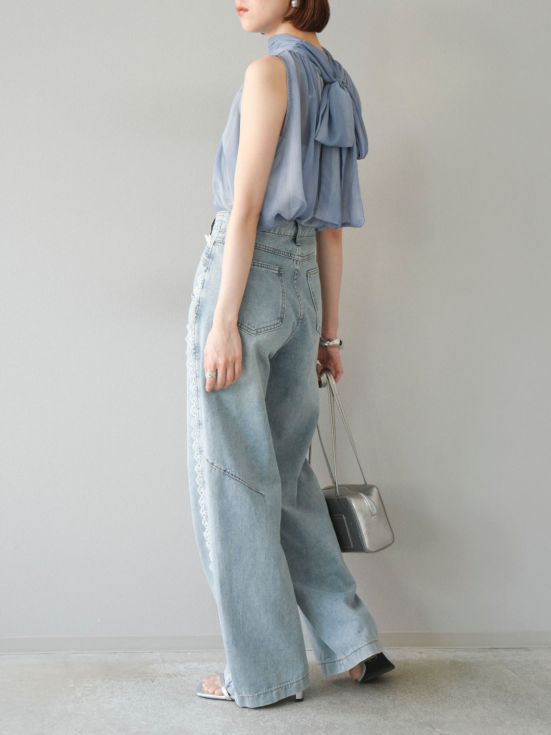 【預購】Line蕾絲牛仔褲/淺藍