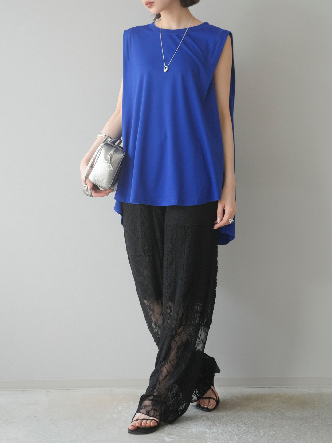 【預購】拼布蕾絲寬褲/黑