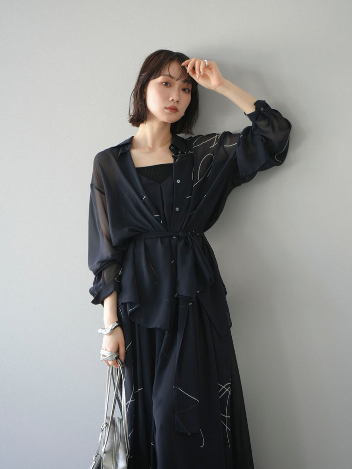 [SET]ペンタッチシフォンキャミワンピース+ペンタッチシフォンシャツ(2set)