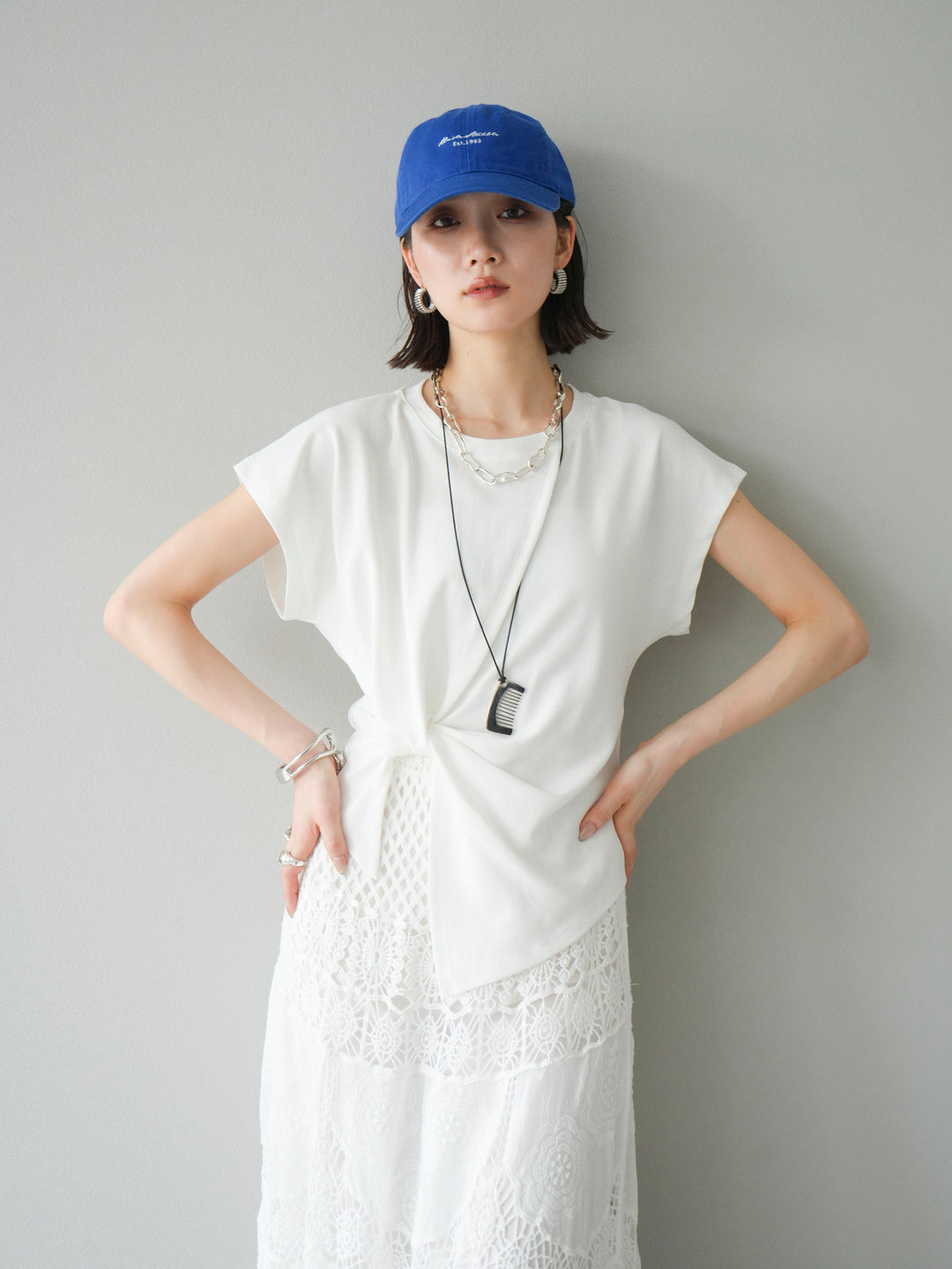 [予約]カシュクールTシャツ＆コームネックレスSET /ホワイト