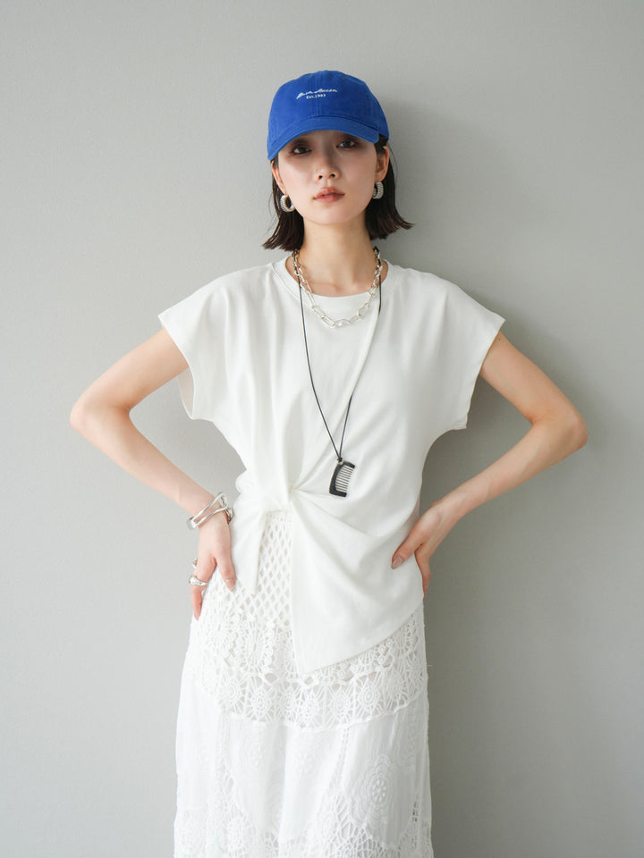 [予約]カシュクールTシャツ＆コームネックレスSET /ホワイト