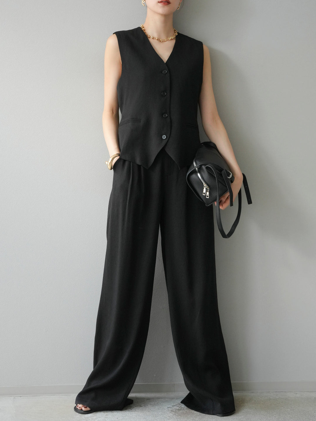 [SET]Vネックジレ＆ワイドパンツSET UP(2set)