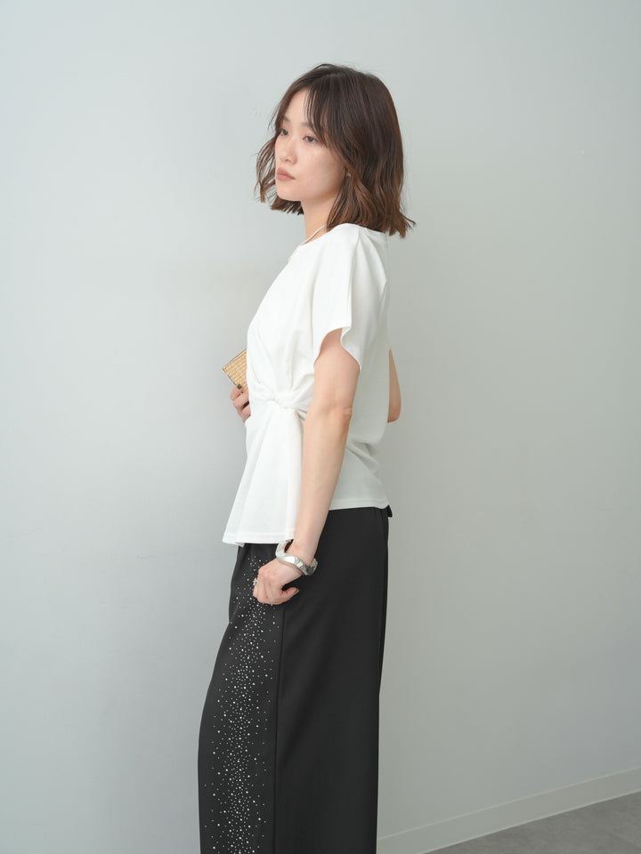 [SET]サイドノットTEE+ポーチベルト付サイドビジュータックワイドパンツ(2set)