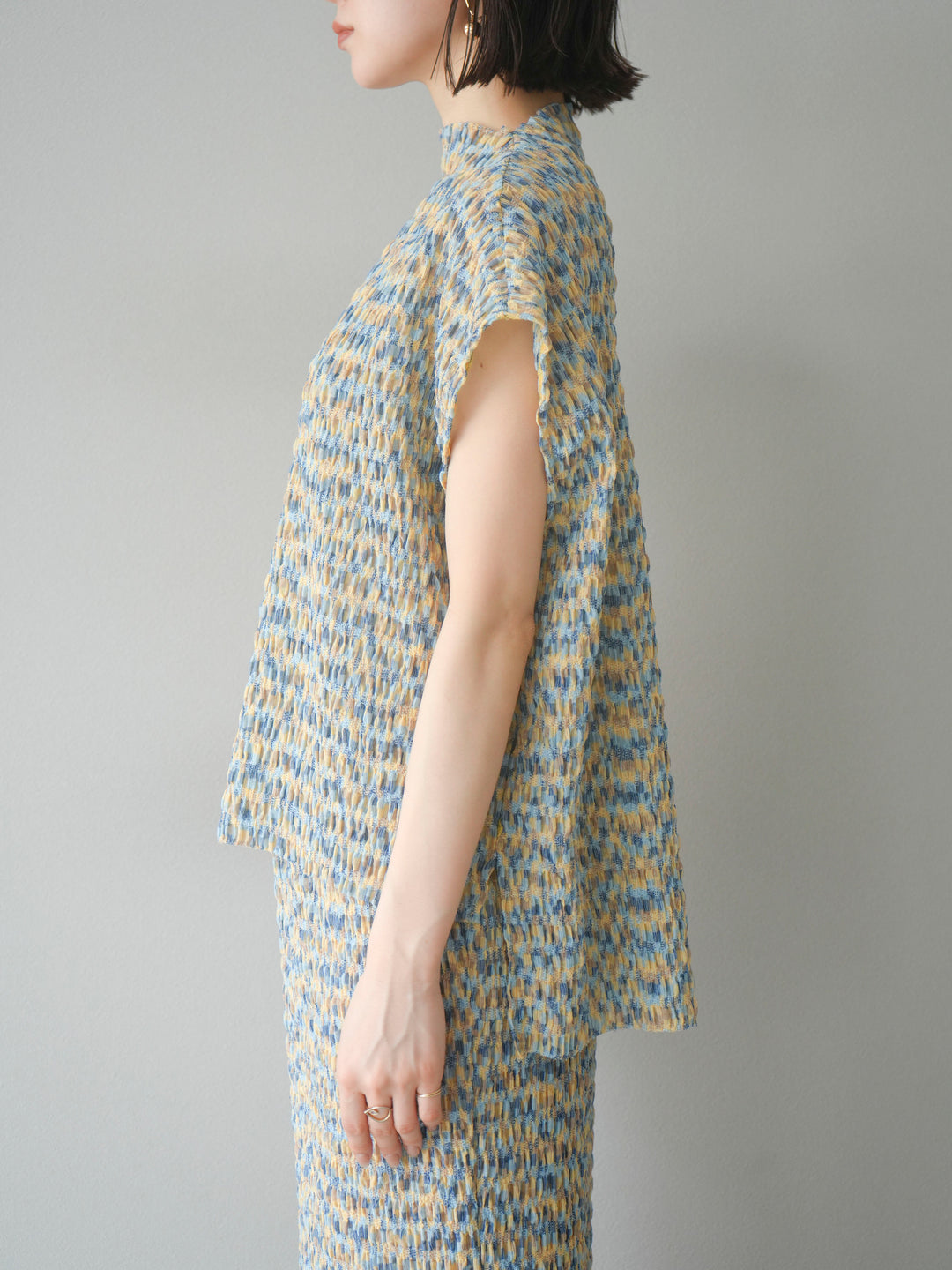 [予約]マルチカラーランダムプリーツフレンチトップス/イエロー