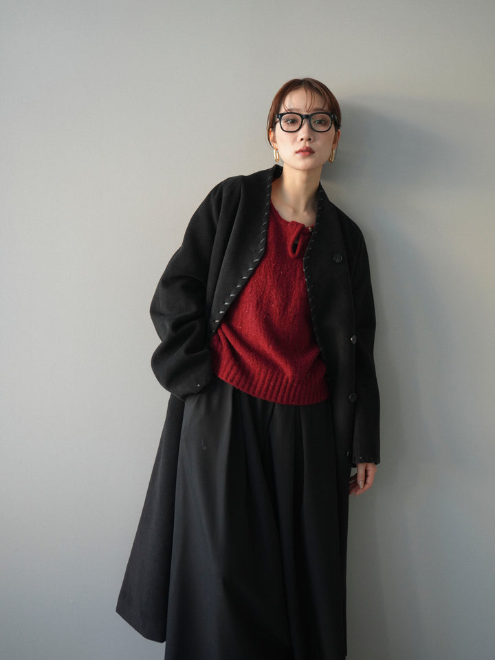 [予約]ハンドステッチ裏中綿ロングコート/black