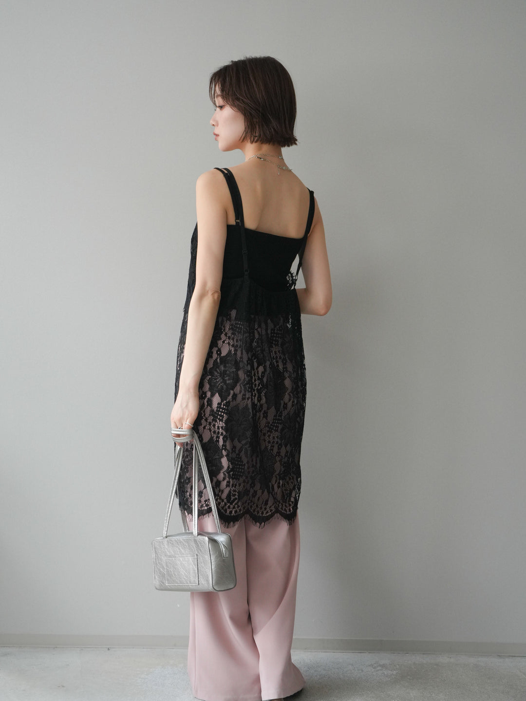 [SET]総レースチュニックキャミソール+ベルト付キーホルダーモチーフワイドパンツ(2set)