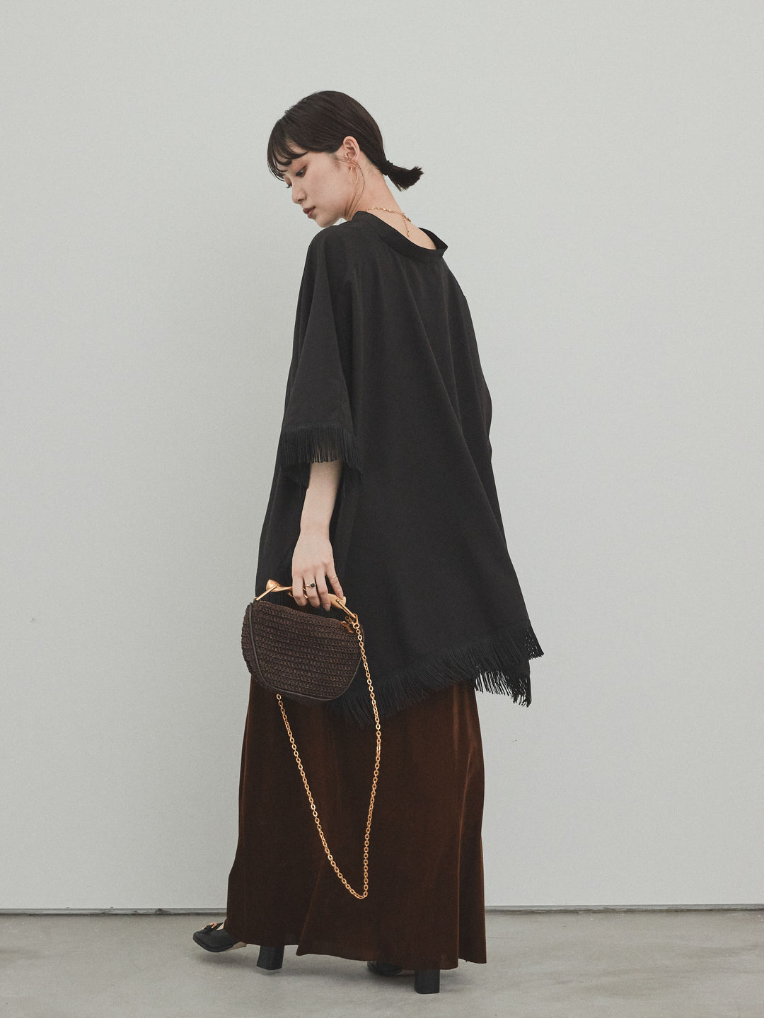 [予約]ベロアナロースカート/モカブラウン