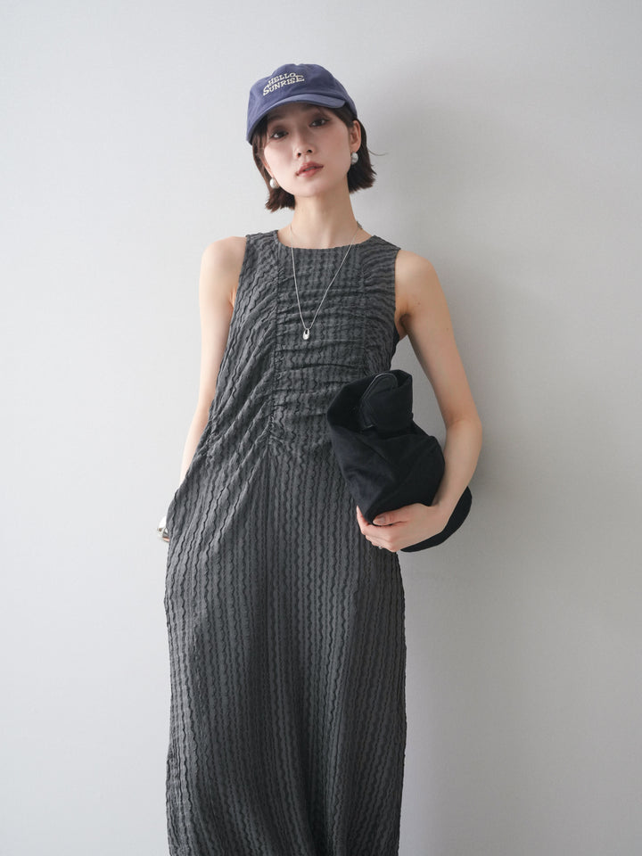 [予約]シャーリングジャガードノースリーブワンピース/gray