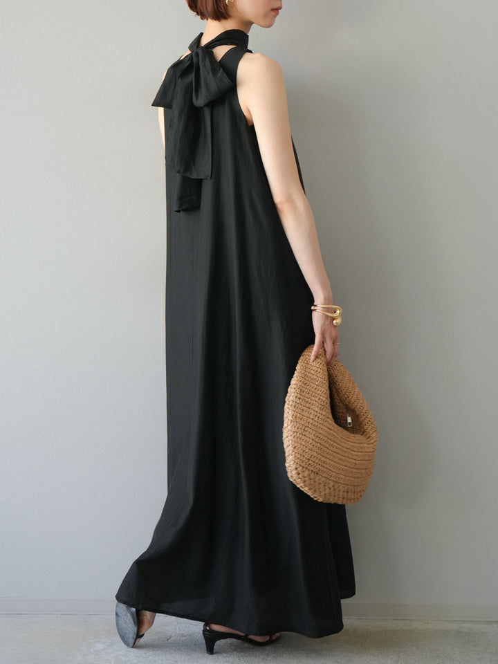 [予約]シアーホルターバックオープンワンピース/ブラック