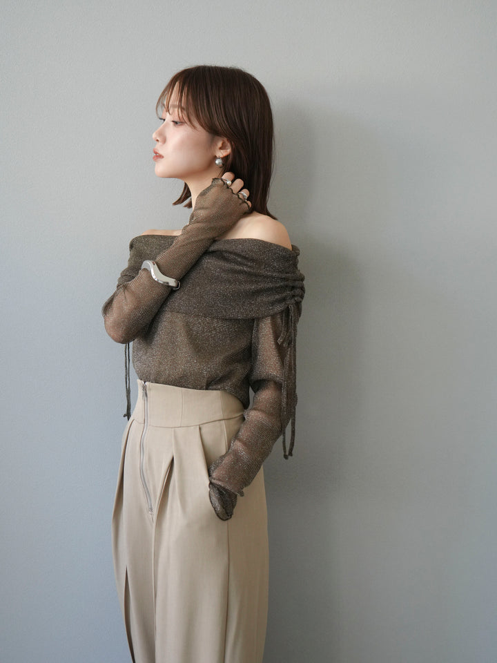 [予約]ラメシアーウィンガーホールオフショルトップス/ブラウン