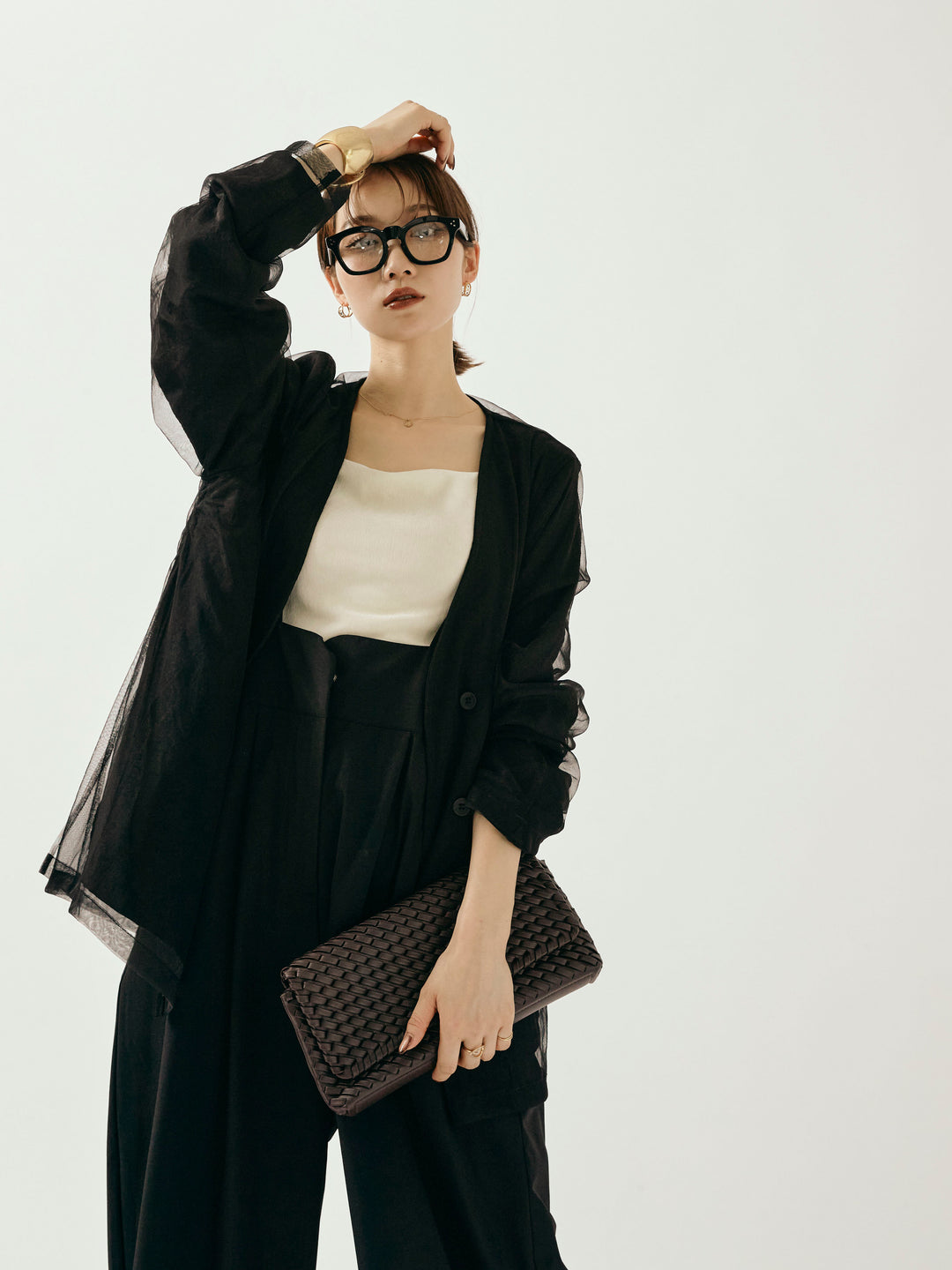 [予約]チュールレイヤードVジャケット/ブラック