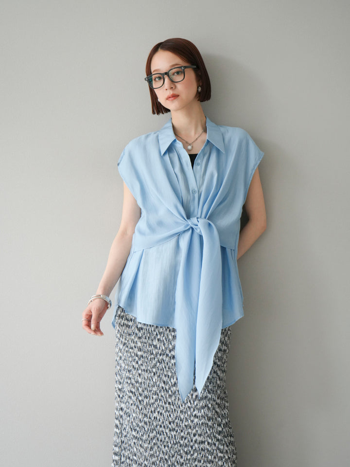 [SET]フロントタイシアーブラウス+マルチカラーランダムプリーツタイトスカート(2set)