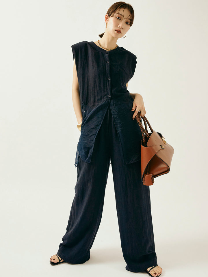 [SET]オーガンジーヘムブラウス＆ワイドパンツSET UP(2set)