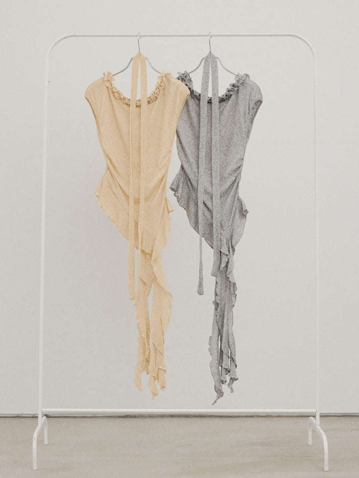 [SET]ラッフルシアーニットタンクトップ+サテンイージーパンツ(2set)