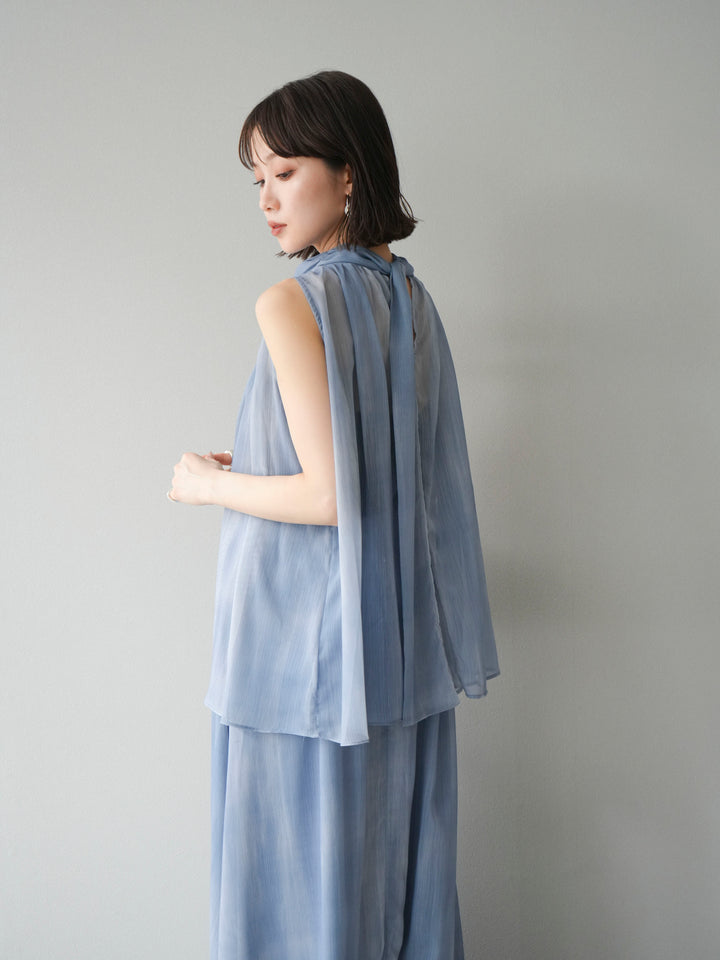 [予約]ニュアンスシアーホルターネックブラウス/ブルー