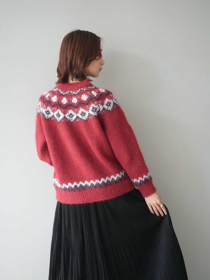 [SET]ソフトタッチ求心柄ニットプルオーバー+裾レーススウェードプリーツマキシスカート(2set)