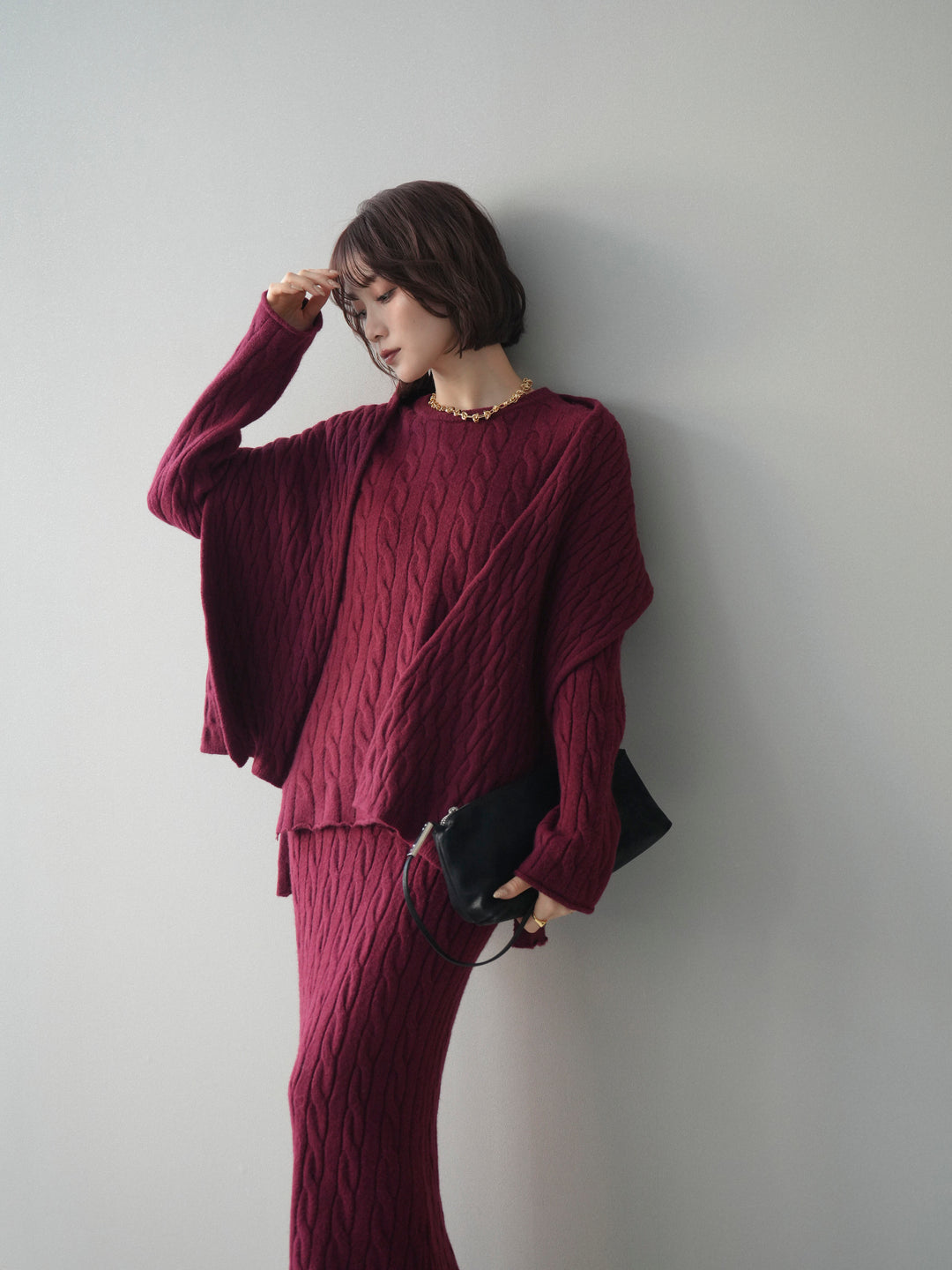 [SET]ストール付ケーブルニットプルオーバー&ロングスカートSET UP+ストール付ケーブルニットプルオーバー&ロングスカートSET UP(2set)