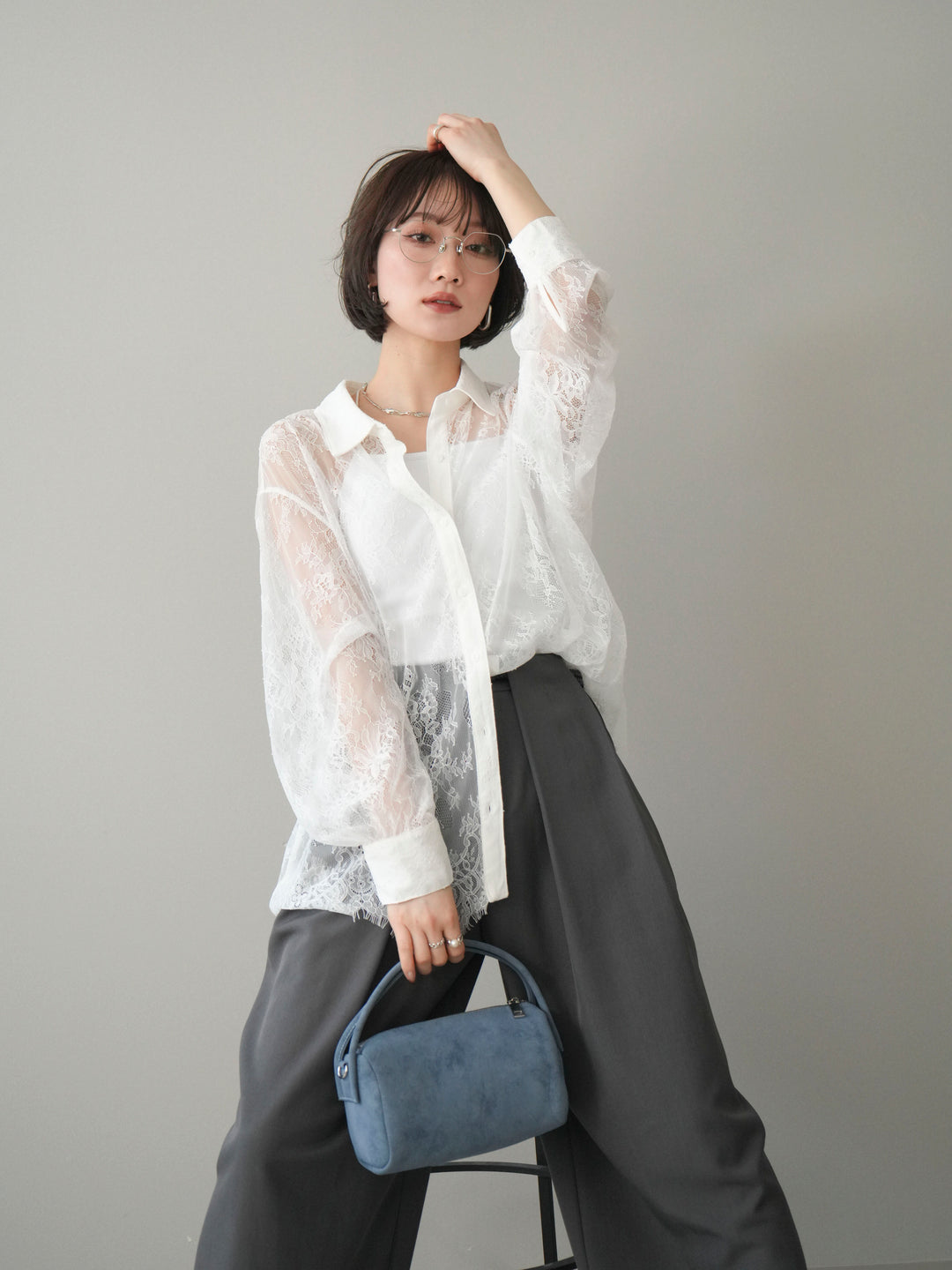 [予約]総レースボリュームスリーブシャツ/off