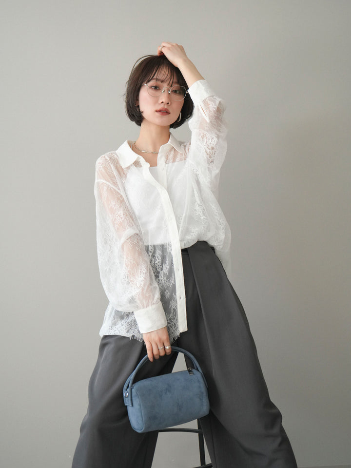 [予約]総レースボリュームスリーブシャツ/off