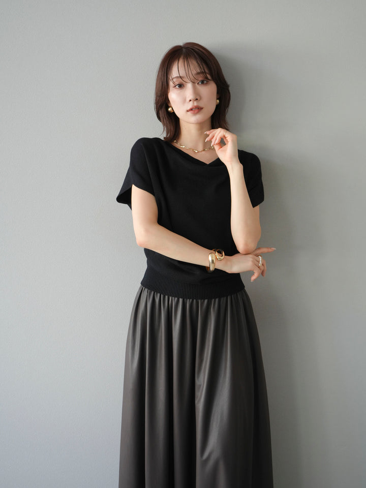 [予約]ドレープドルマンフレンチスリーブニットトップス/ブラック