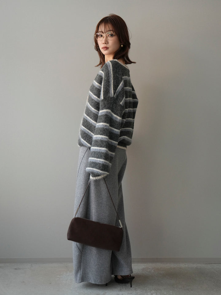 [SET]ウールタッチ配色ボーダーニットカーディガン+ウエストベルトカーブラインスエットパンツ(2set)