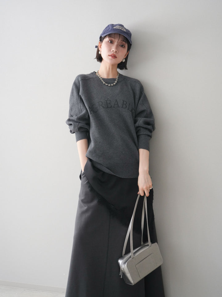 [予約]半ラバープリントロゴスウェットライクニットプルオーバー/mokucharcoal