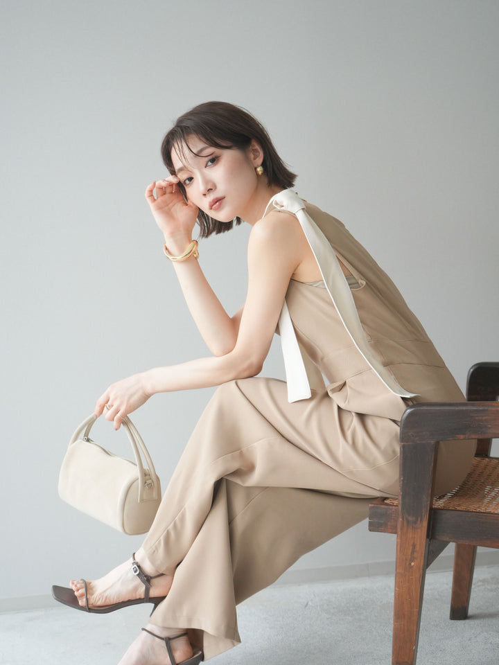 [予約]ショルダーリボンサロペット/beige