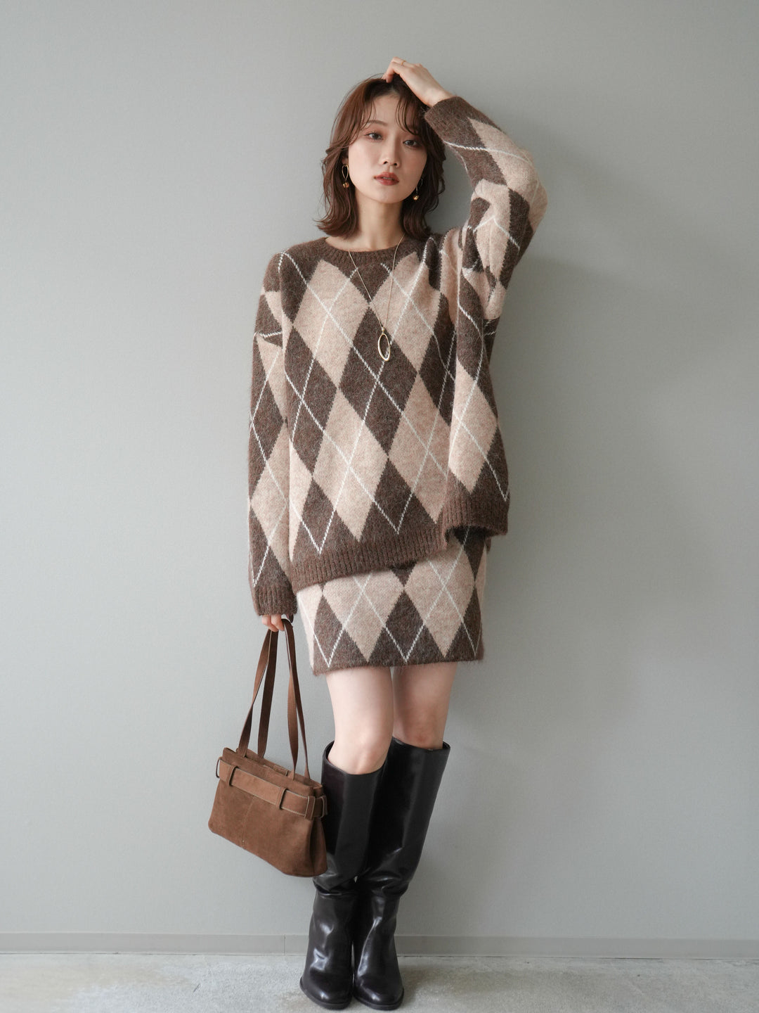[SET]アーガイル柄ニットプルオーバー＆ミニスカート