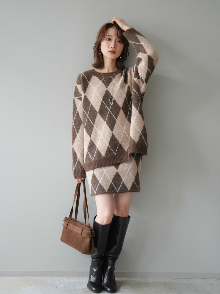 [SET]アーガイル柄ニットプルオーバー＆ミニスカート